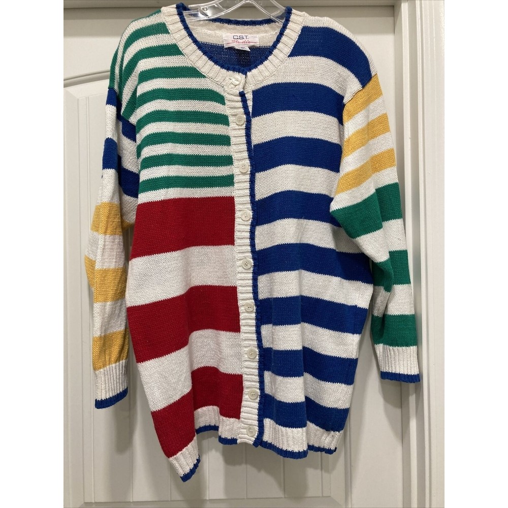 Vintage C.S.T. Studio Cardigan Multi-Colored-Sized Stripes SZ 40